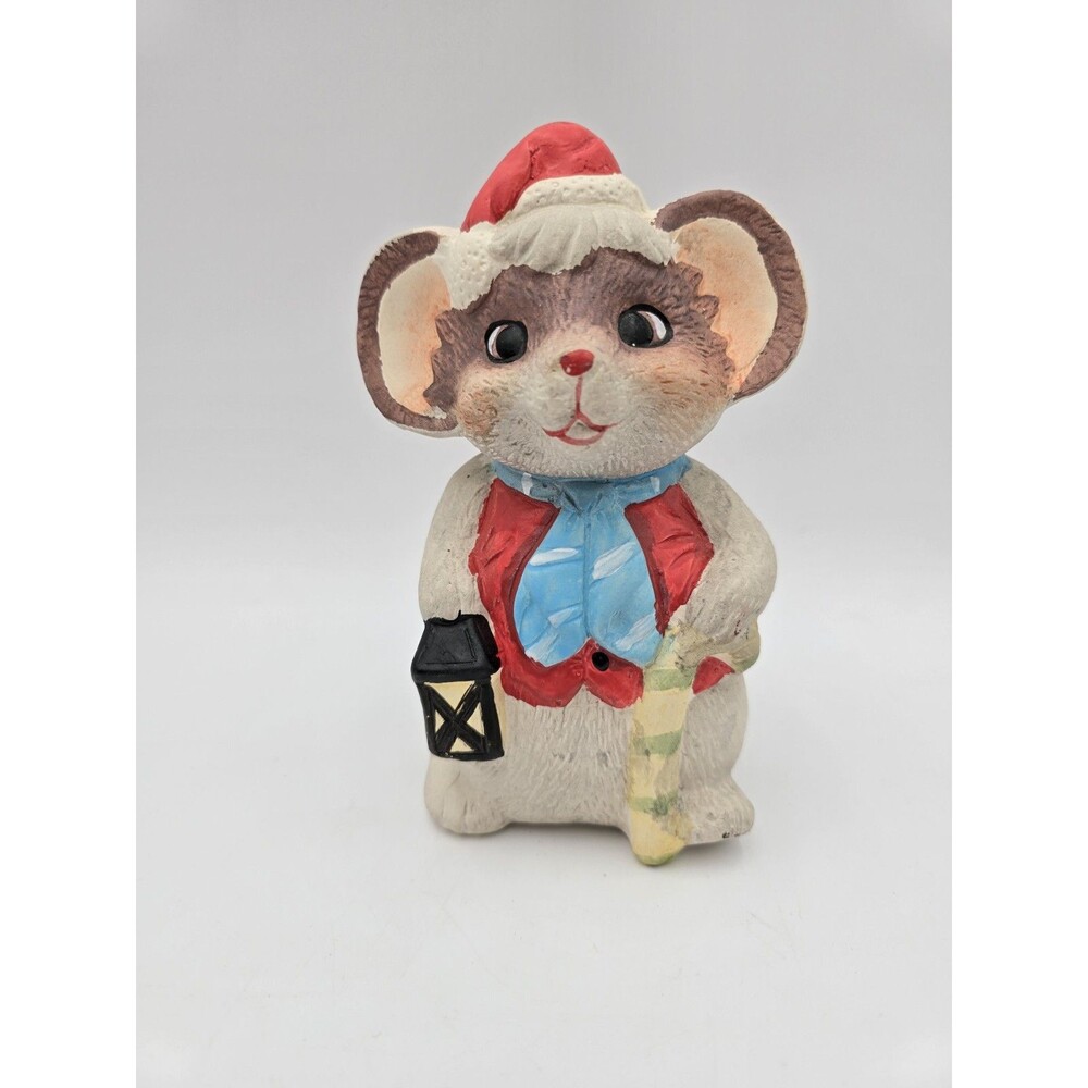 Vintage Ceramic‎ Santa Mouse With Lantern Coin Bank Christmas Holiday Decoration